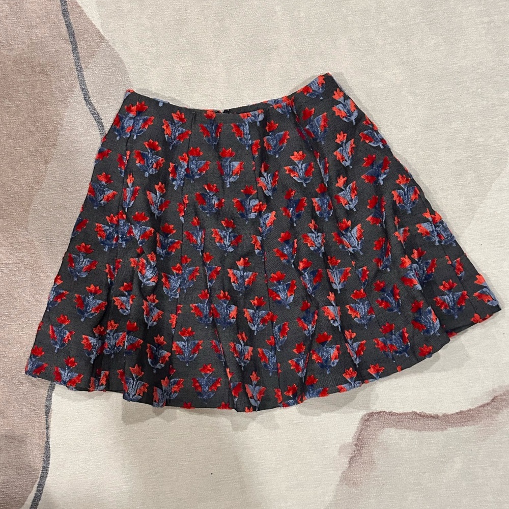 Opening Ceremony Black Circle Skirt with Red & Blue Floral Jacquard